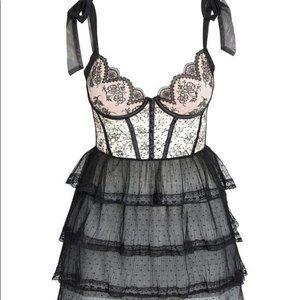 For Love & Lemons - Freya Slip Dress S NWT, Black Floral Hearts Lace